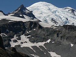 Little Tahoma Peak to the left of Mount Rainier, from Panhandle Gap