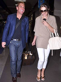 Hurley with then-fiancé Shane Warne in 2012