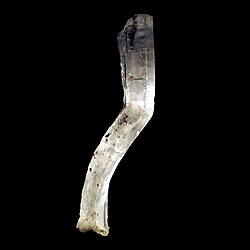 Gypsum crystals are soft enough to bend under pressure of the hand. Sample on display at Musée cantonal de géologie de Lausanne.
