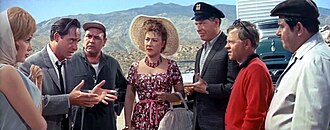 L–R: Edie Adams, Caesar, Jonathan Winters, Ethel Merman, Milton Berle, Mickey Rooney and Buddy Hackett in It's a Mad, Mad, Mad, Mad World