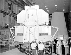 The Apollo 6 Lunar Module Test Article (LTA-2R) shortly before being mated with the SLA