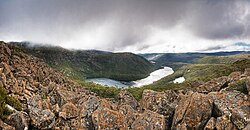 Lake Seal, Mt. Field National Park, Tasmania – a cirque formed from a glacier is visible in the walls around Lake Seal[6]