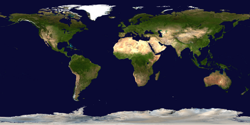 Composite satellite image of the Earth, showing its entire surface in equirectangular projection