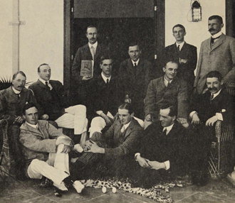 Milner's Kindergarten, pictured in 1902: Brand (standing, from left), Duncan, Baker, Hitchens, Wyndham (seated), Feetham, Curtis, Perry, Dougal Malcolm, John Dove (seated on floor), Kerr, and Dawson.