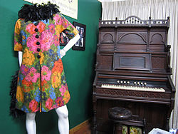 One of Diller's self-designed costumes and her pump organ at the Alameda Museum, California, 2015.