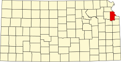 Map of Kansas highlighting Leavenworth County