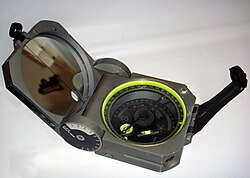 A standard Brunton Pocket Transit, commonly used by geologists for mapping and surveying
