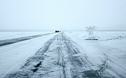 Ice road between Oulunsalo and Hailuoto in North Ostrobothnia, Finland