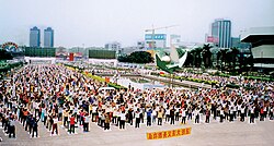 Practitioners of Falun Gong perform spiritual exercises in Guangzhou, China