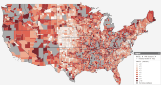 Unemployment rate by county from January 1990 – March 2017