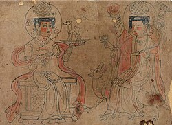 The 10th century painting "Sogdian Daēnās", from Dunhuang, is a paper idol used in the Zoroastrian religion.