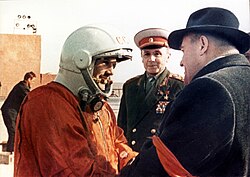 Gagarin with Korolev (right) before the flight