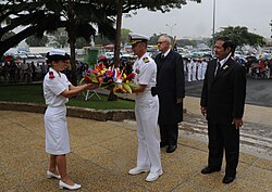 Jean Lèques during a ceremony honouring U.S. service members who helped ensure the freedom of New Caledonia during World War II