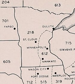 Original numbering plan areas and area codes of Minnesota in 1952