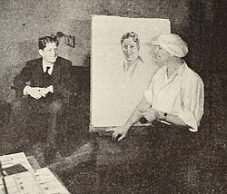 Armstrong in the process of painting Rudy Vallée. (1929)