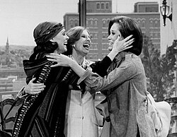 Harper with Mary Tyler Moore and Cloris Leachman in the final episode of The Mary Tyler Moore Show (1977)