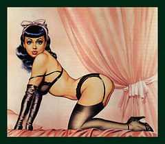Idealized image of Bettie Page from the October 1986 back cover of Glamour International