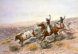 A classic image of the American cowboy, as portrayed by C. M. Russell