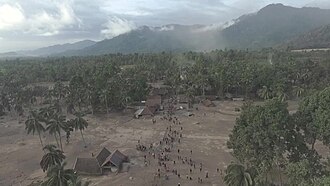 A village covered by volcanic ash.