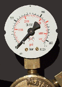A pressure gauge pointer moving over its full range