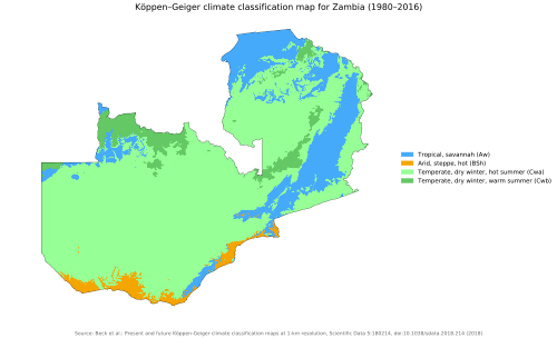Zambia map of Köppen climate classification