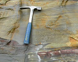 Cross-bedding and scour in a fine sandstone (Logan Formation, Mississippian, Jackson County, Ohio)