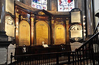 Communion table behind the rail in Wesley's Chapel, London
