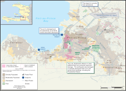 UN headquarters, UNDP compound, UNICEF offices, in relation to the city of Port-au-Prince