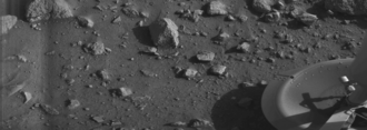 First "clear" image ever transmitted from the surface of Mars – shows rocks near the Viking 1 lander (July 20, 1976)