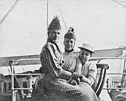 Maria Feodorovna (left) with her sister Alexandra (center) with their niece Maria of Greece, (right) circa 1893
