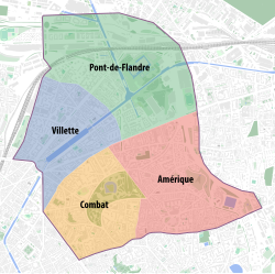 The quarters of the 19th arrondissement