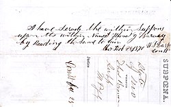 Lamar, Missouri, subpoena signed by Constable Wyatt Earp, February 28, 1870