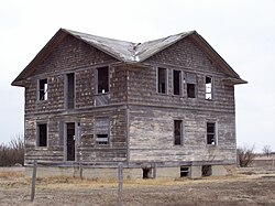 Abandoned wooden hospital building in Robsart, Saskatchewan