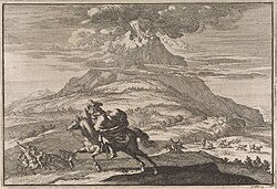 Another depiction of people witnessing the eruption and spreading word via horseback