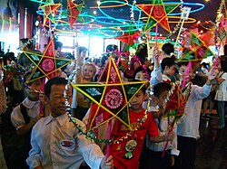 A lantern procession during Tết Trung Thu in Vietnam, which is also celebrated as "Children's Festival".