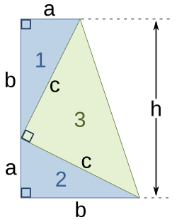 Garfield's proof of the Pythagorean theorem features a right triangle within a trapezoid.