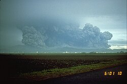 The eruption cloud on the morning of June 15, 1991. About 7 hours before the start of the climactic eruption