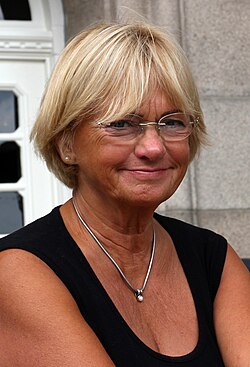 Pia Kjærsgaard, member (and former leader) of the hard Eurosceptic party Danish People's Party (Dansk Folkeparti), the fifth-largest represented in the Danish parliament and the fifth-most represented in the European Parliament