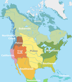The cultural areas of Indigenous peoples of North America during the Pre-Columbian era, according to anthropologist Alfred Kroeber