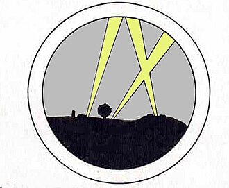 Stylised "IX" represents "9" in unit emblem of 9th Aero Squadron AEF, 1918.