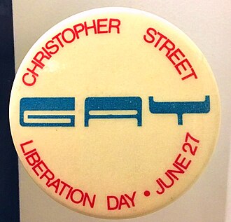 Christopher Street Liberation Day button promoting the second annual NYC Pride March on June 27, 1971