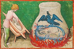 15th century depiction of an Ouroboros from the alchemical treatise Aurora consurgens (Zurich, Rheinau 172).