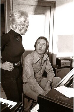 Wynette in the recording studio with her producer, Billy Sherrill, c. 1970
