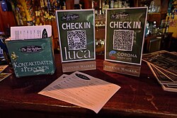 Two QR codes that link to German contact tracing app check-ins during the COVID-19 pandemic