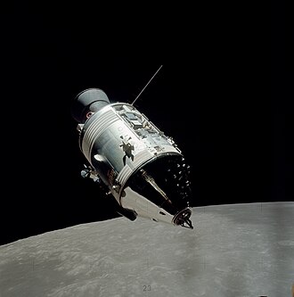 The Apollo 17 Command Module America seen in lunar orbit from the ascent stage of the Lunar Module