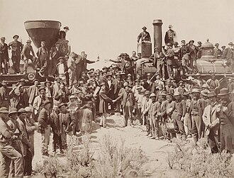 The Golden Spike ceremony joining the Union Pacific Railroad with the Central Pacific Railroad