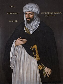 Portrait of Abd el-Ouahed ben Messaoud, ambassador of Ahmad al-Mansur of Morocco to Queen Elizabeth I in 1600, sometimes claimed as an inspiration for Othello.[2]