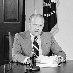 President Gerald Ford announces amnesty for draft evaders at the White House in 1974
