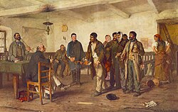 A Roma makes a complaint to a local magistrate in Hungary. By Sándor Bihari, 1886.