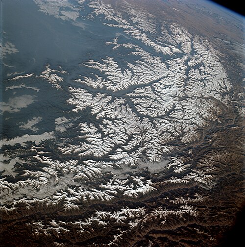 The Namcha Barwa Himal, east part of the Himalayas as seen from space by Apollo 9